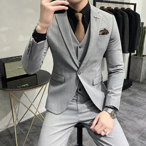 3-teiliges Set für Herren, bestehend aus schlichtem Business-Blazer, Weste und Hose l Cynan