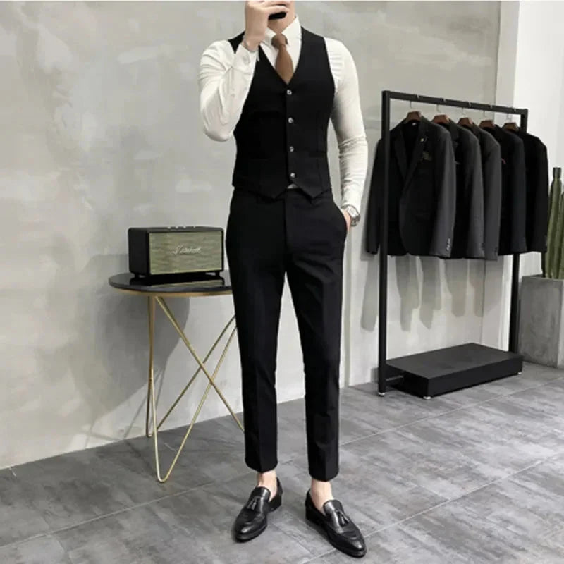 3-teiliges Set für Herren, bestehend aus schlichtem Business-Blazer, Weste und Hose l Cynan