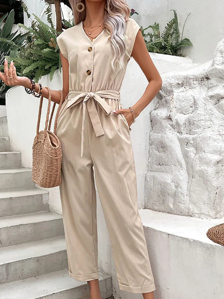 Clarissa l lässiger Jumpsuit mit kurzen Ärmeln