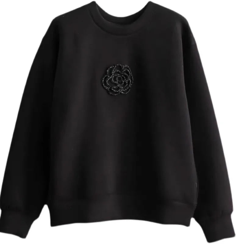 Blossom | Minimalistischer Blumen-Damenpullover mit Rundhalsausschnitt