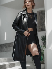 Laurren l Trendige lange Damen-Frühlingsjacke aus Leder