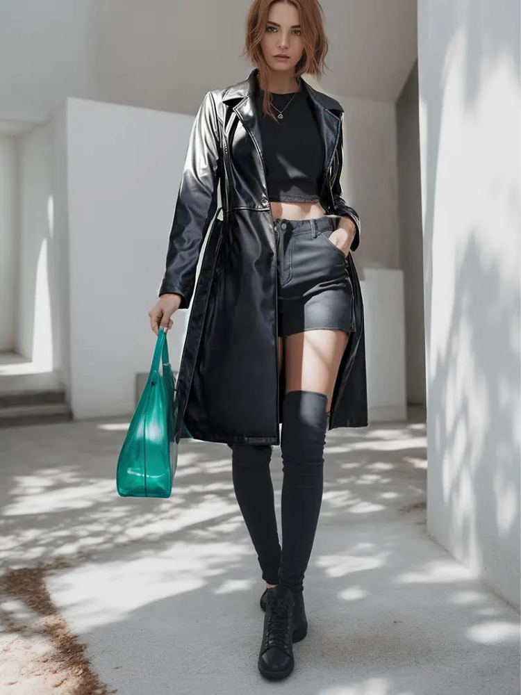 Laurren l Trendige lange Damen-Frühlingsjacke aus Leder