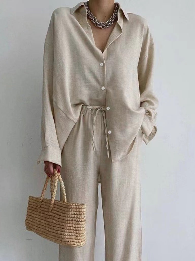 Aimee l Passende Leinenbluse für Damen mit Hose mit weitem Bein