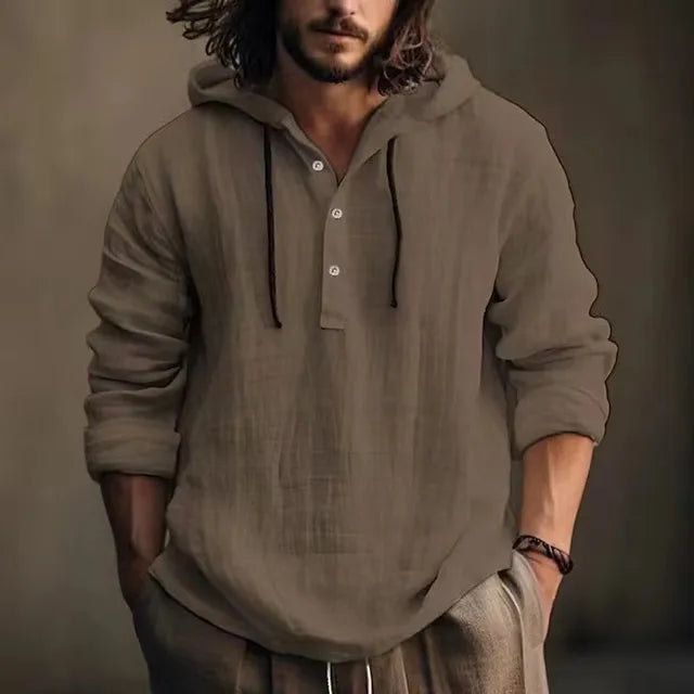 Bueno | Herren-Leinen-Kapuzenpullover Frühlings- und Sommerbluse