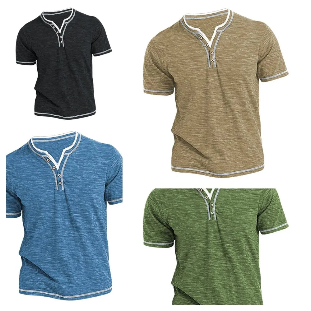Henley | Bequemes Herren-Poloshirt mit Rundhalsausschnitt