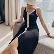 Sweet Sundee l Ärmelloses Strick-Maxikleid für Damen mit V-Ausschnitt
