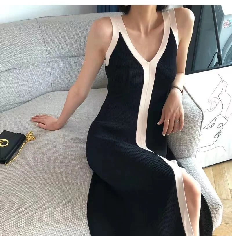 Sweet Sundee l Ärmelloses Strick-Maxikleid für Damen mit V-Ausschnitt