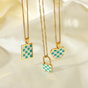 Elian Heart l Damen-Halsketten-Set mit kariertem Anhänger