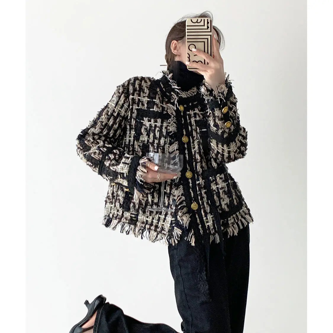 Odessa l Luxus Frühling Button Down Tweed Jacke