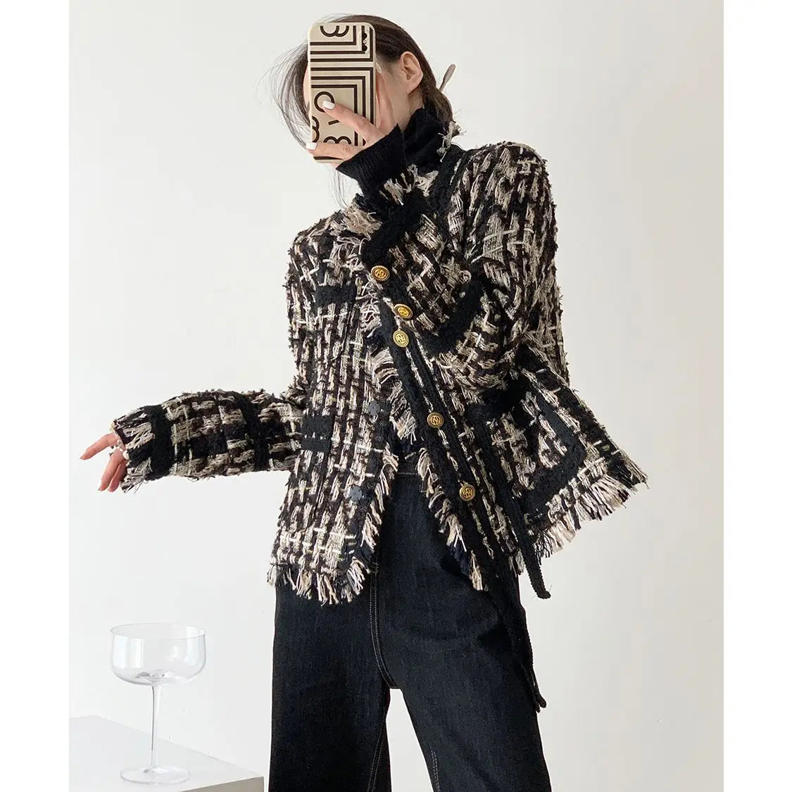 Odessa l Luxus Frühling Button Down Tweed Jacke