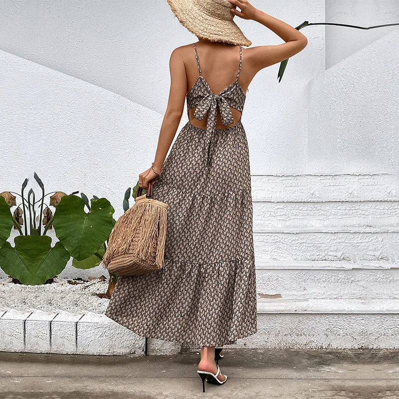 Eloisa l Damen Strand Maxikleid mit tiefem V-Ausschnitt