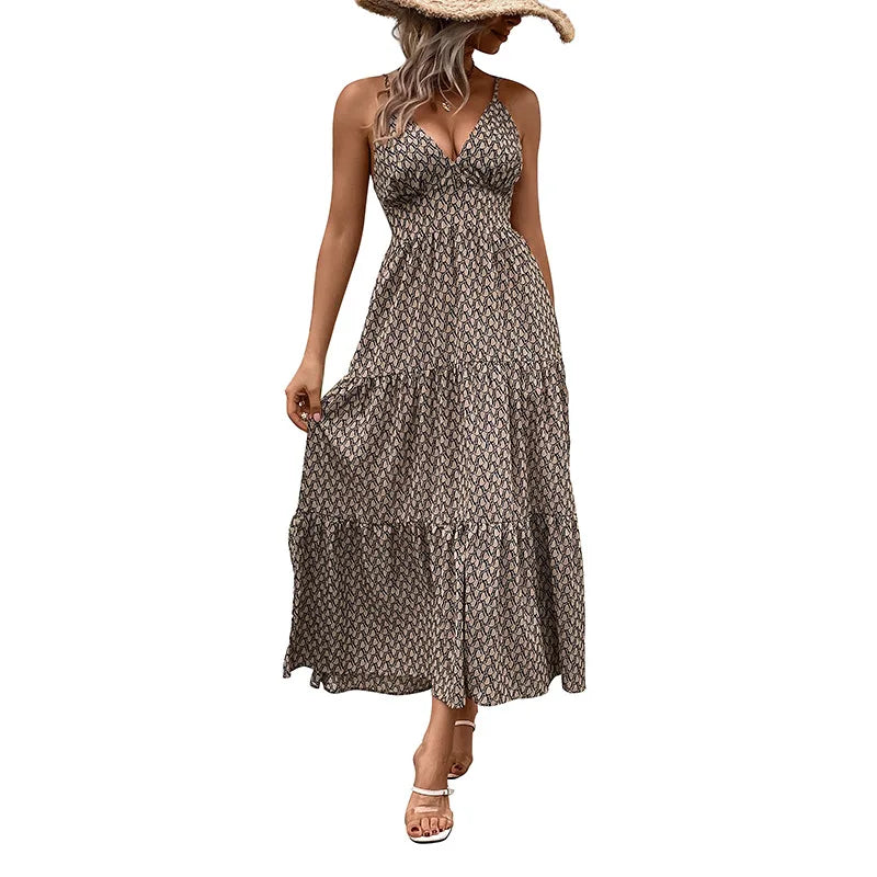 Eloisa l Damen Strand Maxikleid mit tiefem V-Ausschnitt