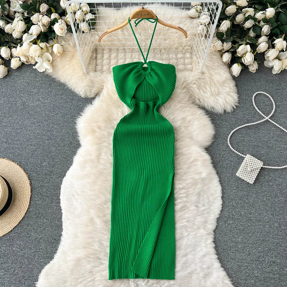 Modisches Maxi-Strickkleid rückenfrei für Frauen | Frühling und Kollektion 2025 | Tiennette