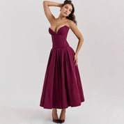 Bellefleur l Trägerloses Burgunder-Midikleid für Damen