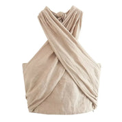 Tatianna Set l Ärmelloses Streetwear-Neckholder-Damen-Crossover-Frühlingsoberteil für Damen und Hosen mit weitem Bein