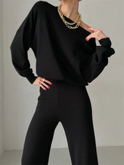 Love of Laura Set l Lässiges zweiteiliges Damen-Oberteil mit einer Schulter und bequemer Hose mit weitem Bein