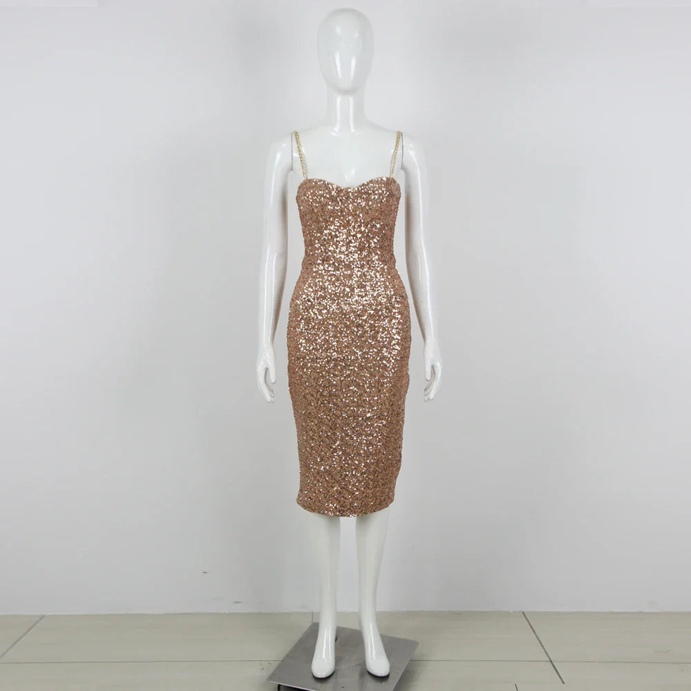 Bellarosa l Langes Abendkleid mit glitzernden Pailletten und Spaghettiträgern