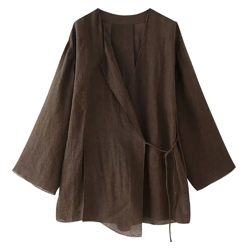 Frühling Leinen Frauen Set [ Kimono Top + Weite Hose ] | Maraline