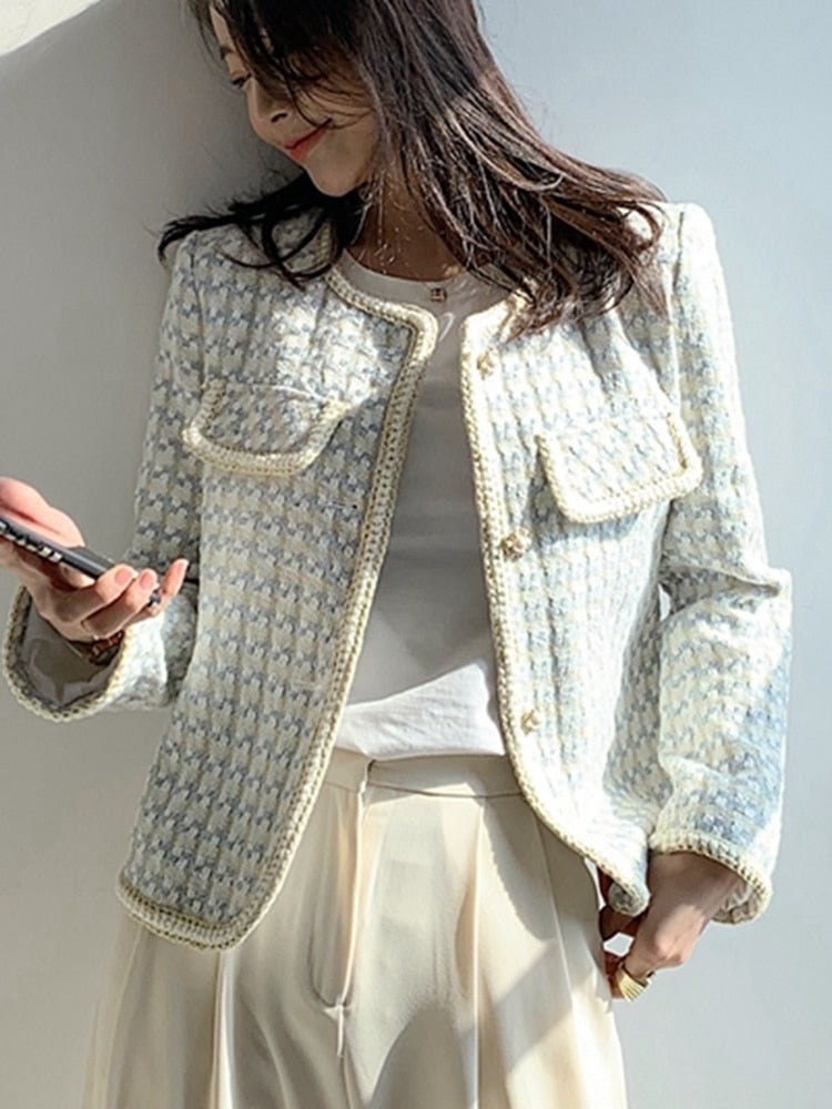 Joralyn | Kurzer karierter Damenmantel aus Tweed