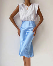 Raphia l Langer Rock aus Satin und Seide mit hoher Taille