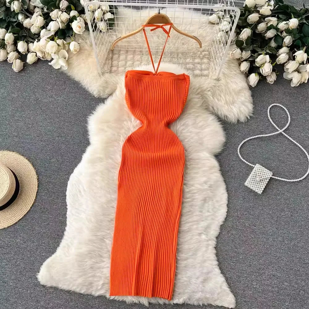 Modisches Maxi-Strickkleid rückenfrei für Frauen | Frühling und Kollektion 2025 | Tiennette