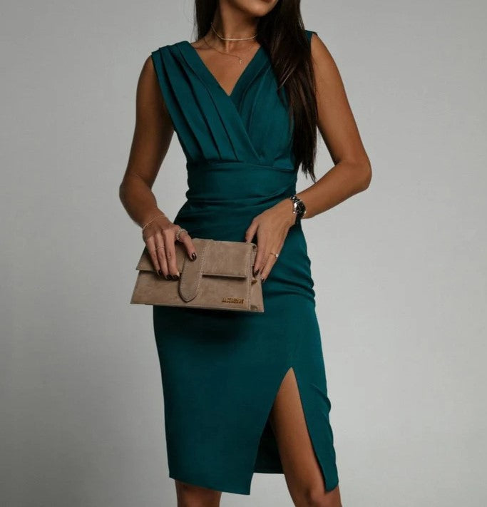Elegantes Damen Cocktailkleid mit V-Ausschnitt und Rüschen l Meilani
