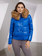 Pufferjacke mit metallischem Kunstpelzausschnitt für Damen | Viliana
