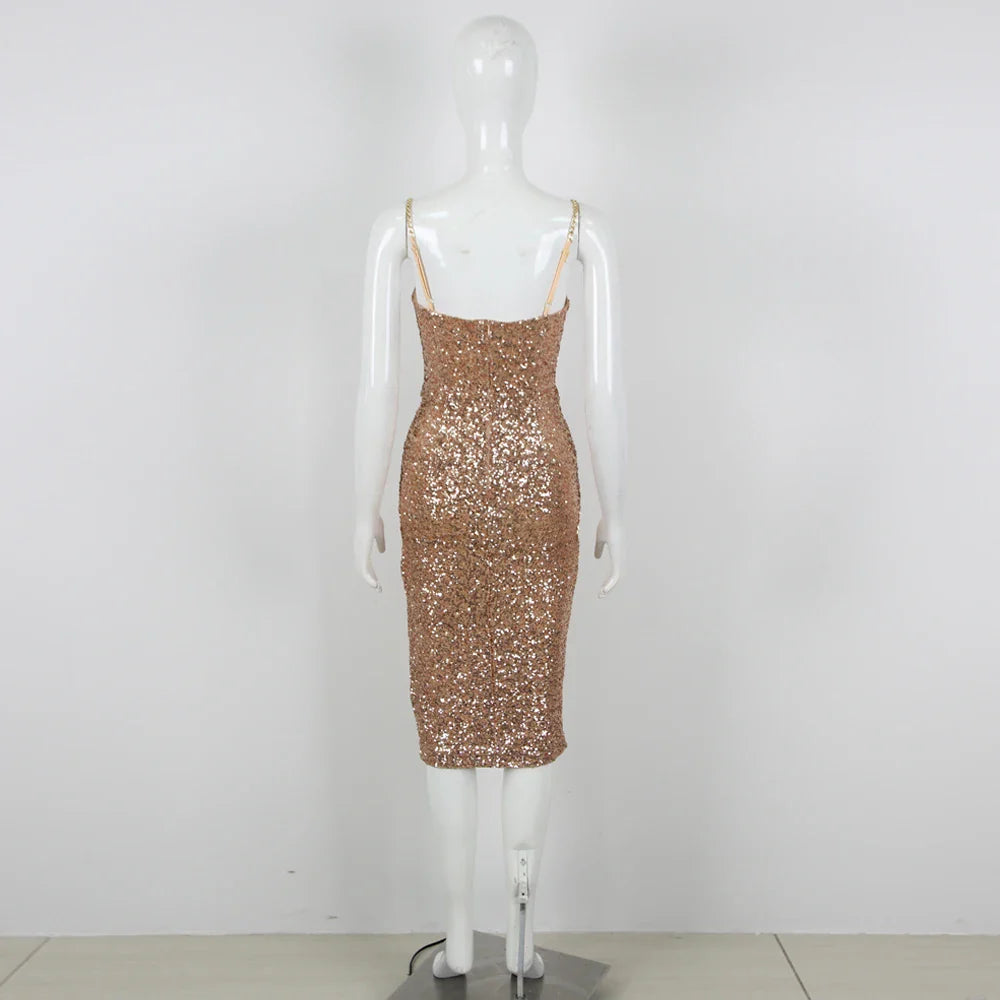 Bellarosa l Langes Abendkleid mit glitzernden Pailletten und Spaghettiträgern