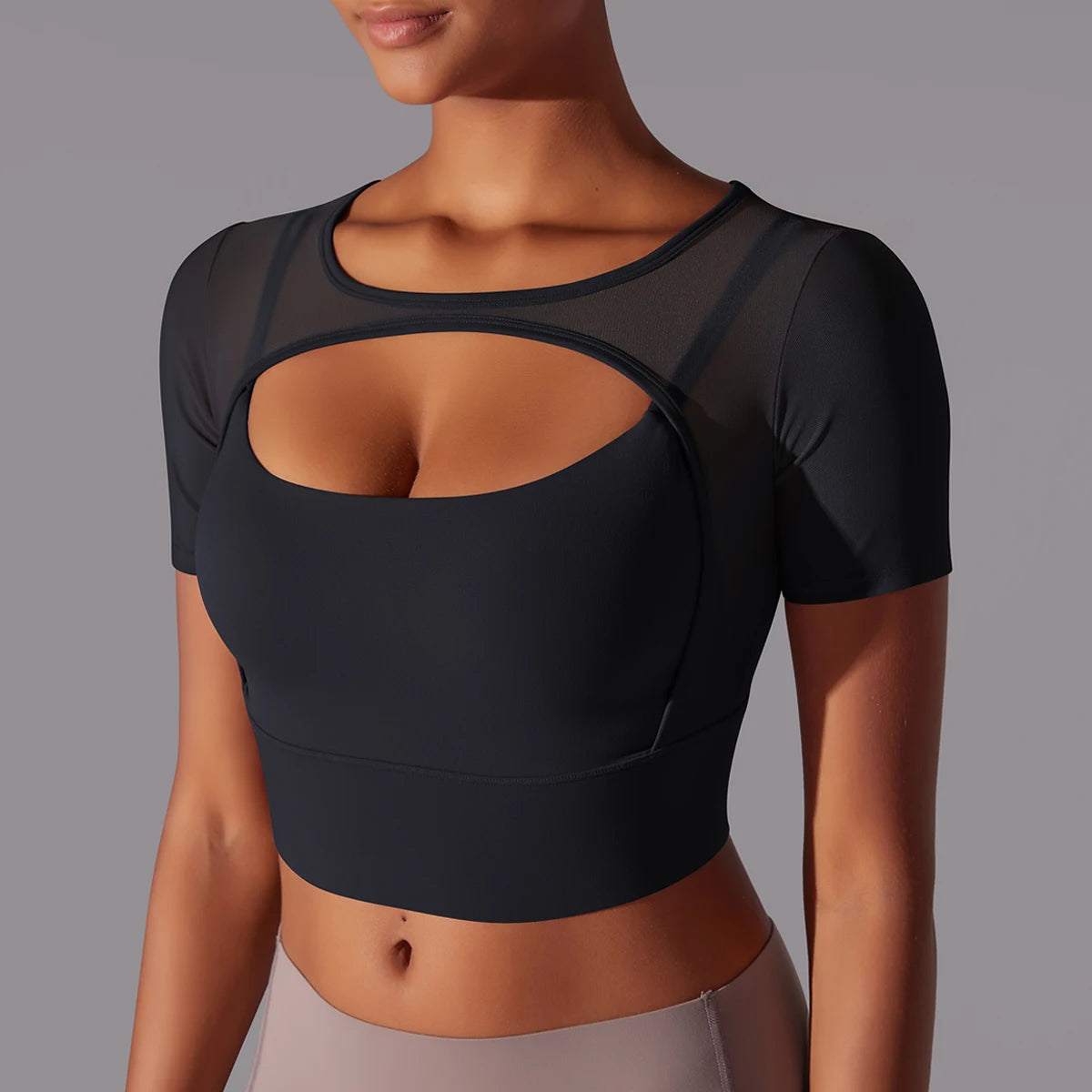 Damen Mesh-Yoga-Shirt l Schnelltrocknende Activewear für Fitnessstudio, Laufen & Fitness l Anina