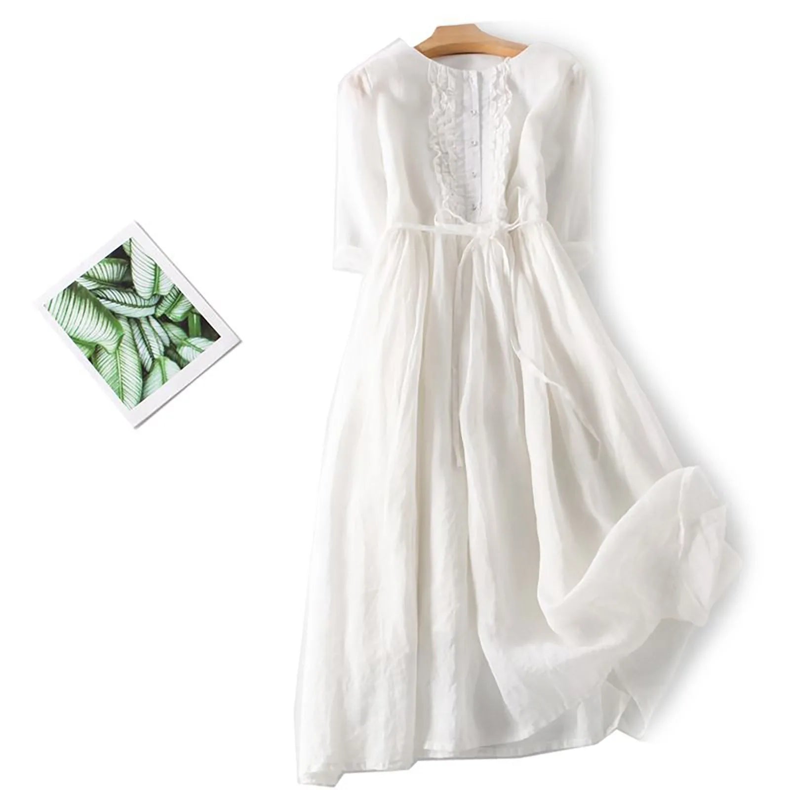 Baumwoll-Leinen-Krawatten-Ferienkleid | Amya