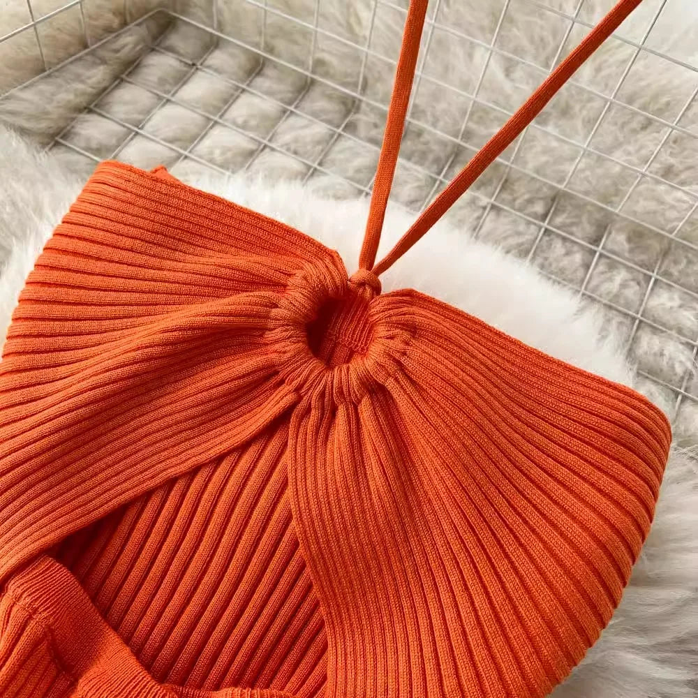 Modisches Maxi-Strickkleid rückenfrei für Frauen | Frühling und Kollektion 2025 | Tiennette