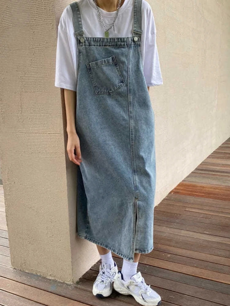 Locker geschnittenes Overall-Denim-Kleid | Miette