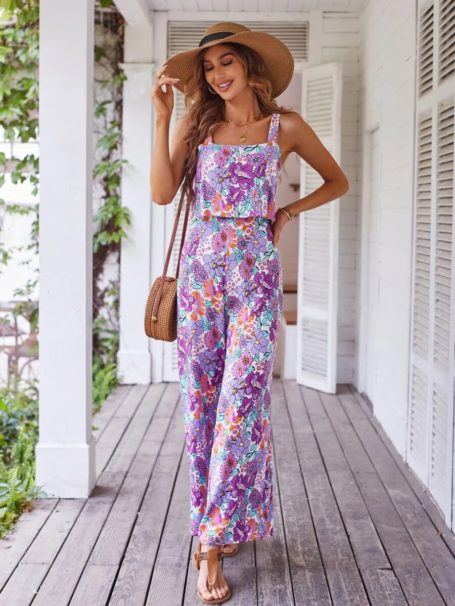 Nadil l 2-teiliges Sommer-Damen-Set mit Blumenmuster [Oberteil + weite Hose]