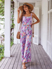 Nadil l 2-teiliges Sommer-Damen-Set mit Blumenmuster [Oberteil + weite Hose]