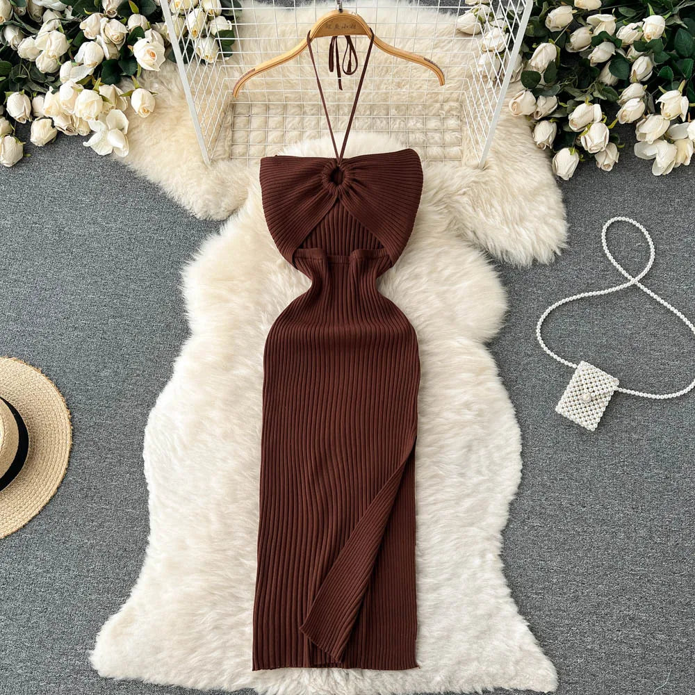 Modisches Maxi-Strickkleid rückenfrei für Frauen | Frühling und Kollektion 2025 | Tiennette