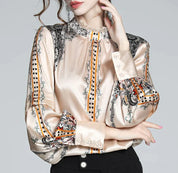 Seda | Satinbluse mit Spitzendetails und Blumenmuster