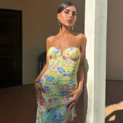 Annaya l Kleid mit Herzausschnitt und Raffung im Blumenmuster