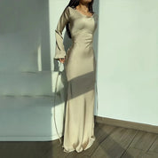 Quincy l Elegantes Partykleid aus Satin mit langen Ärmeln