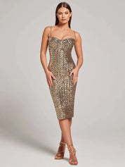 Bellarosa l Langes Abendkleid mit glitzernden Pailletten und Spaghettiträgern