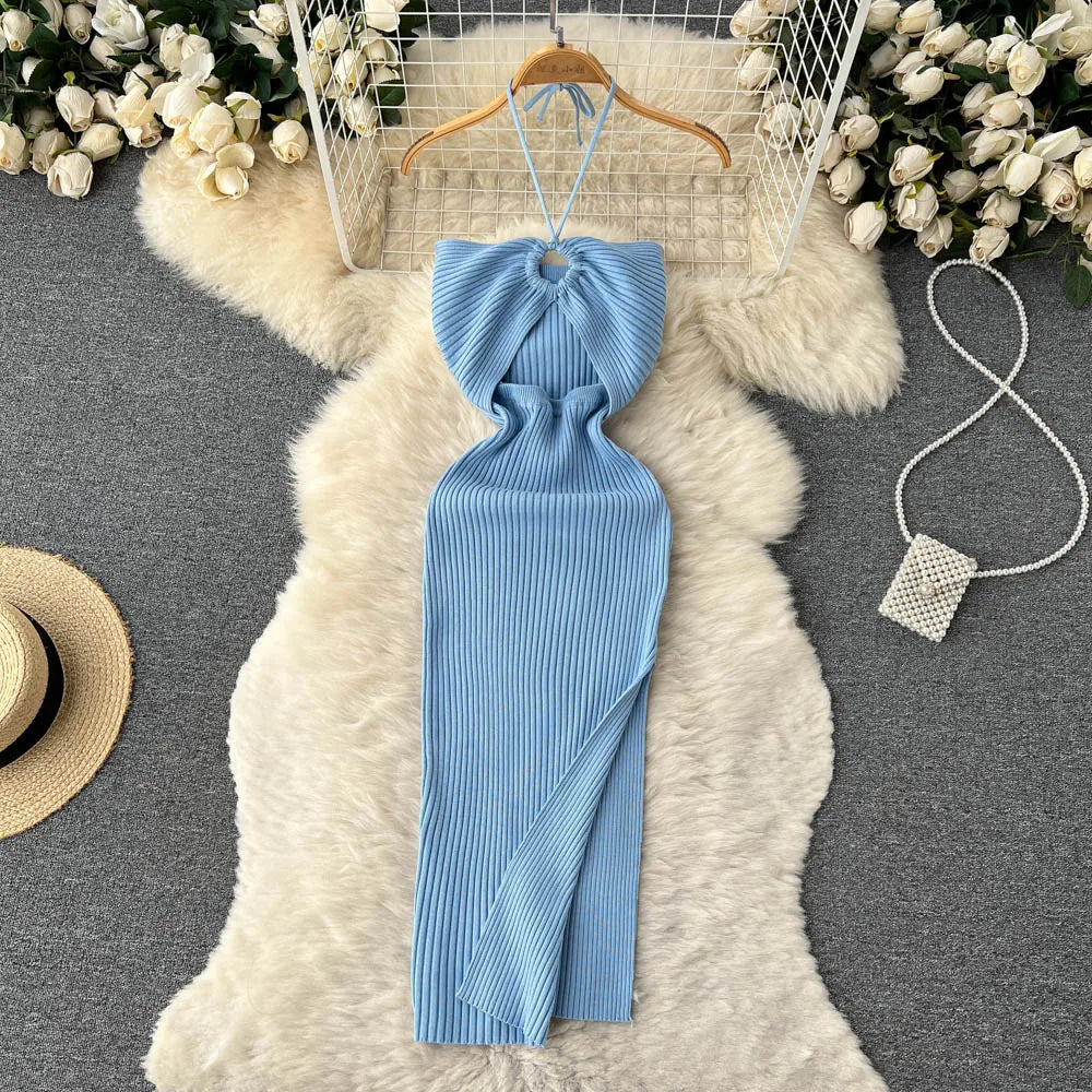 Modisches Maxi-Strickkleid rückenfrei für Frauen | Frühling und Kollektion 2025 | Tiennette