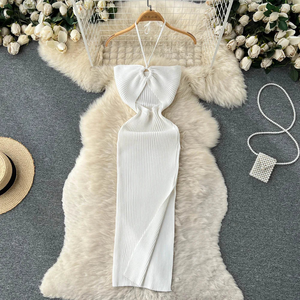 Modisches Maxi-Strickkleid rückenfrei für Frauen | Frühling und Kollektion 2025 | Tiennette
