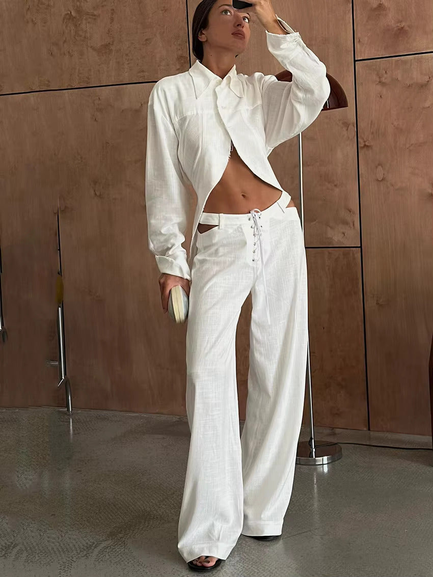 Modisches Streetwear Leinen Set [ Langarmhemd +Hose ] | Astoria