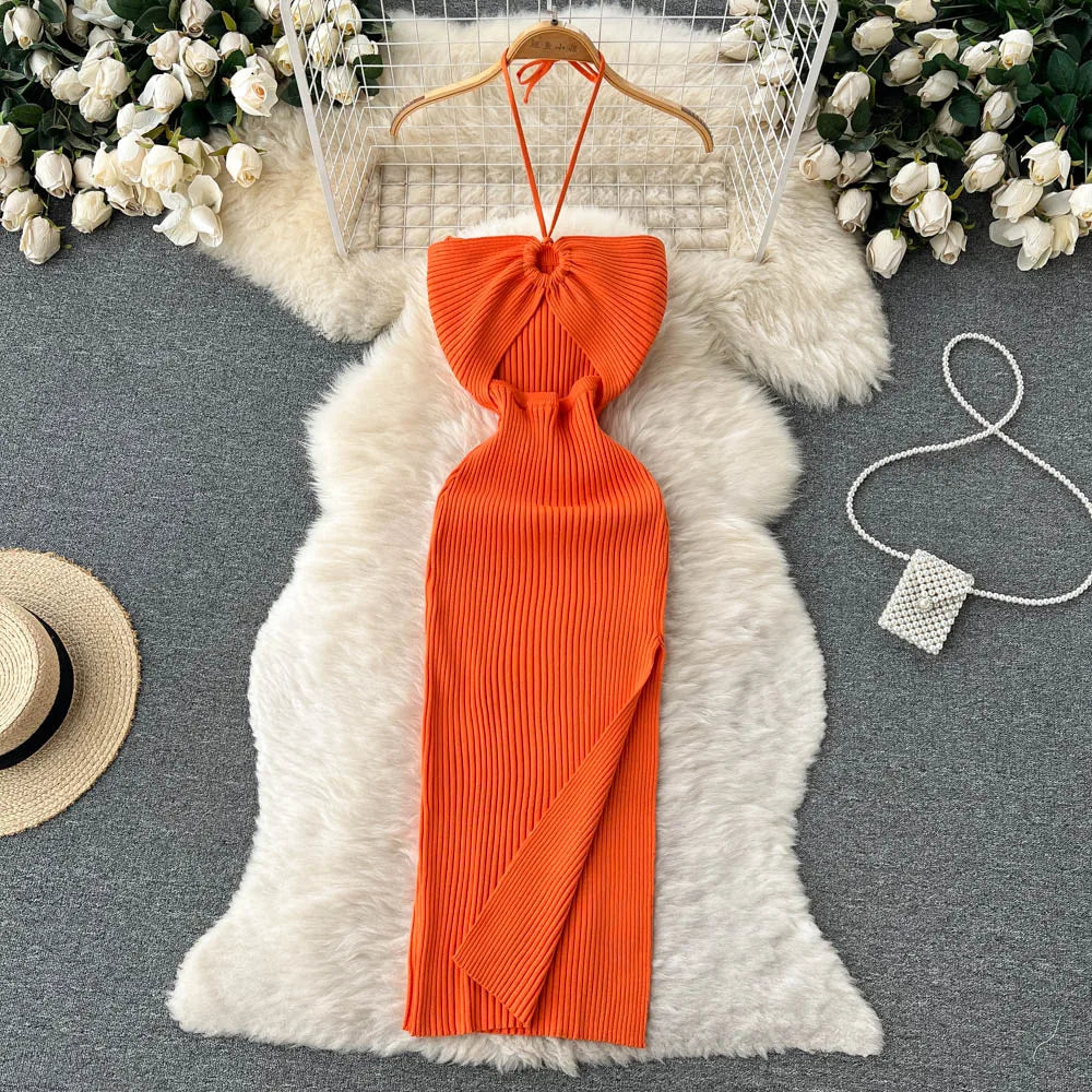 Modisches Maxi-Strickkleid rückenfrei für Frauen | Frühling und Kollektion 2025 | Tiennette