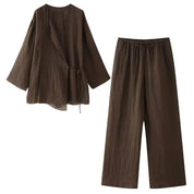Frühling Leinen Frauen Set [ Kimono Top + Weite Hose ] | Maraline
