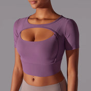 Damen Mesh-Yoga-Shirt l Schnelltrocknende Activewear für Fitnessstudio, Laufen & Fitness l Anina