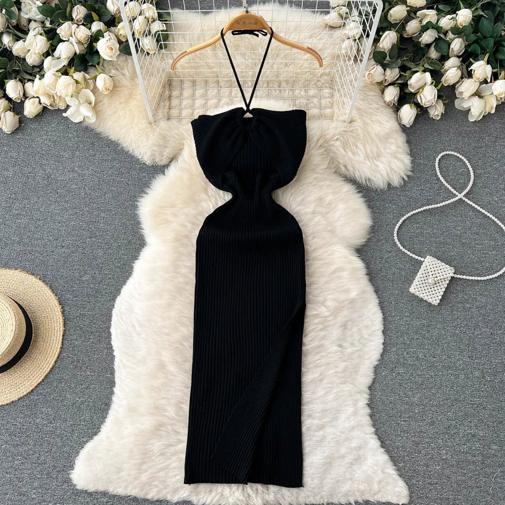 Modisches Maxi-Strickkleid rückenfrei für Frauen | Frühling und Kollektion 2025 | Tiennette