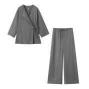 Frühling Leinen Frauen Set [ Kimono Top + Weite Hose ] | Maraline