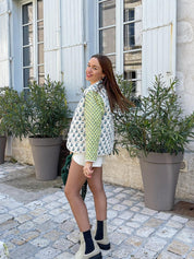 Shadiyah l Warme Jacke mit langen Ärmeln mit Baumwoll-Patchwork und bedrucktem Blumenmuster