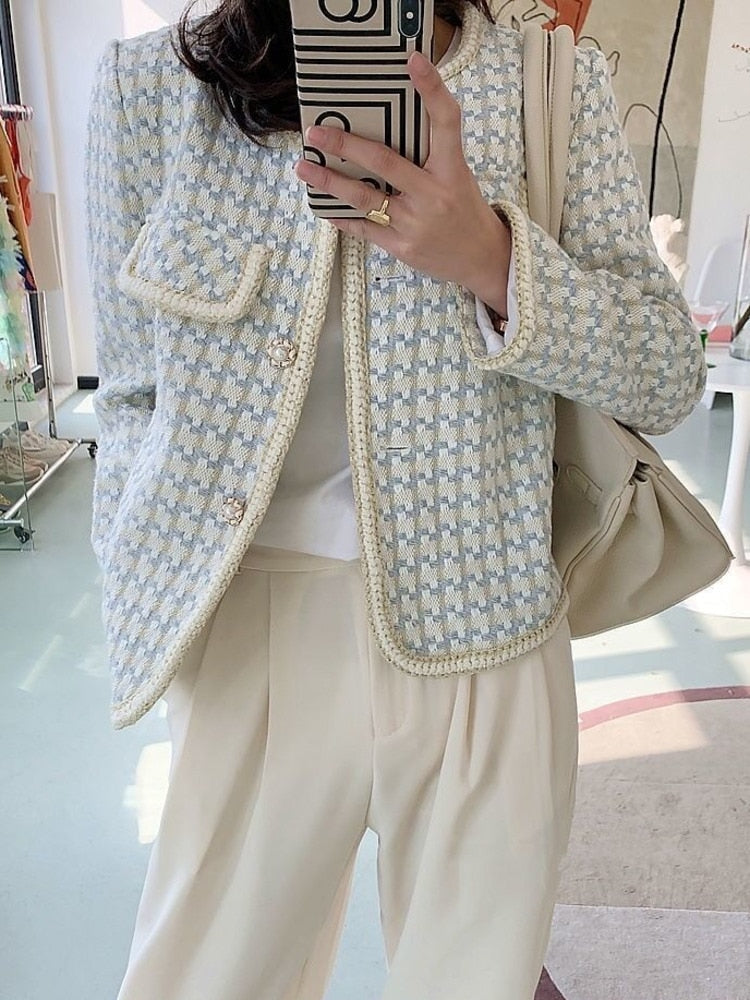 Joralyn | Kurzer karierter Damenmantel aus Tweed