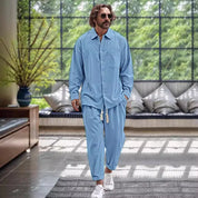 Modisches Loose Fit Frühlings-Leinenhemd und -hose im Set für Herren l Thierry